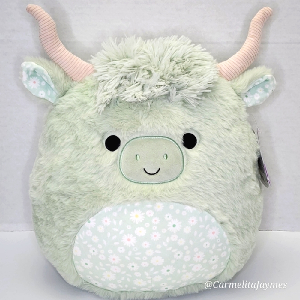🐣 IVER 🐃12" Green Floral Highland Cow FuzzAMallow Easter 2025 Squishmallow NWT